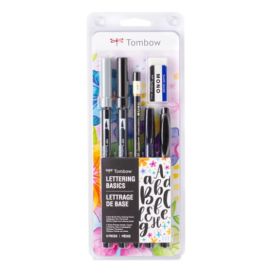 Tombow Calligraphy Lettering Basics Set 6 Pieces, Cool Gray 3 and Black 