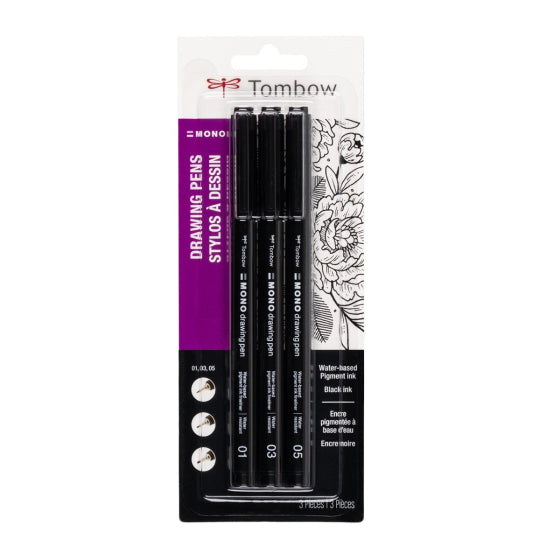 Tombow Calligraphy MONO Drawing Pens 3-Pack, Black